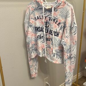 Floral Print Crop Top Hoodie